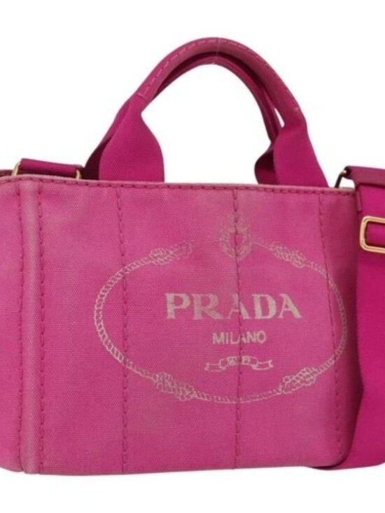 PRADA Handbags - PRADA Canapa PM Hand Bag Canvas 2way Pink Gold Auth ka2235